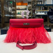 Hermès Rose Extreme Kelly Elan Folie Chamkila Ostrich Feathers Palladium Hardware