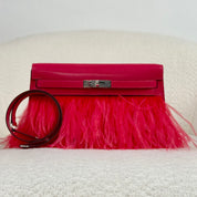 Hermès Rose Extreme Kelly Elan Folie Chamkila Ostrich Feathers Palladium Hardware