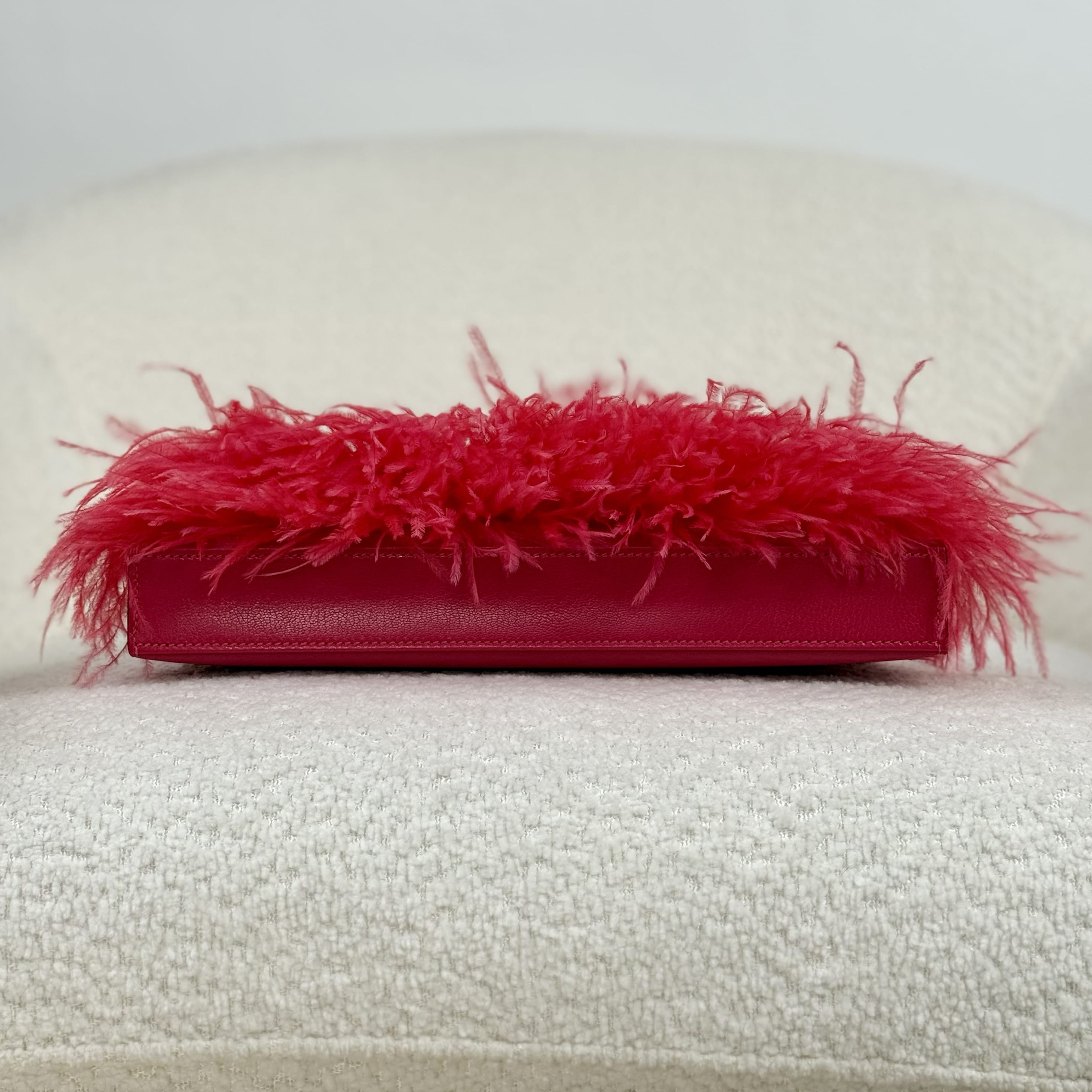 Hermès Rose Extreme Kelly Elan Folie Chamkila Ostrich Feathers Palladium Hardware