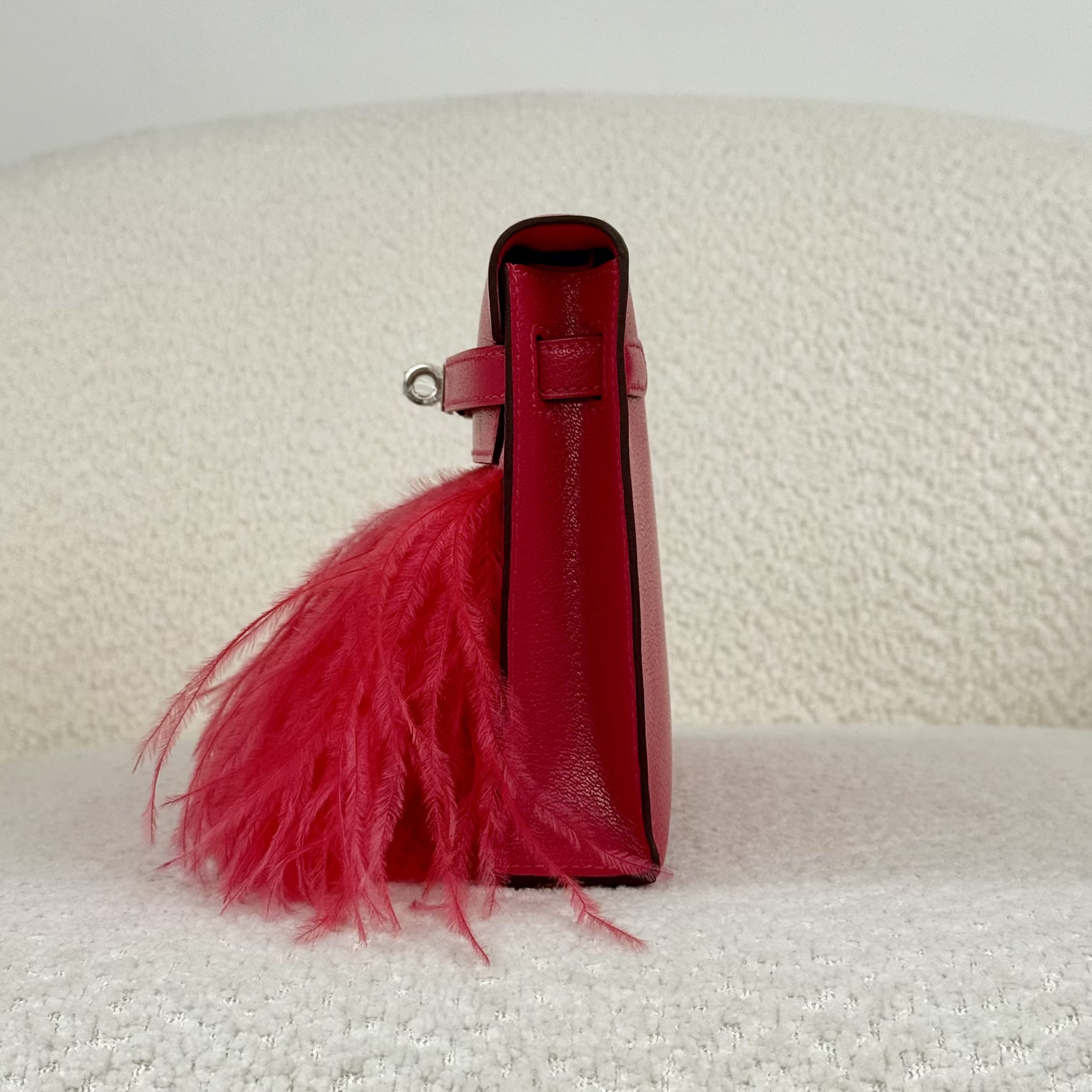 Hermès Rose Extreme Kelly Elan Folie Chamkila Ostrich Feathers Palladium Hardware