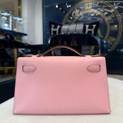 Hermès Rose Sakura Kelly Pochette Swift Palladium Hardware