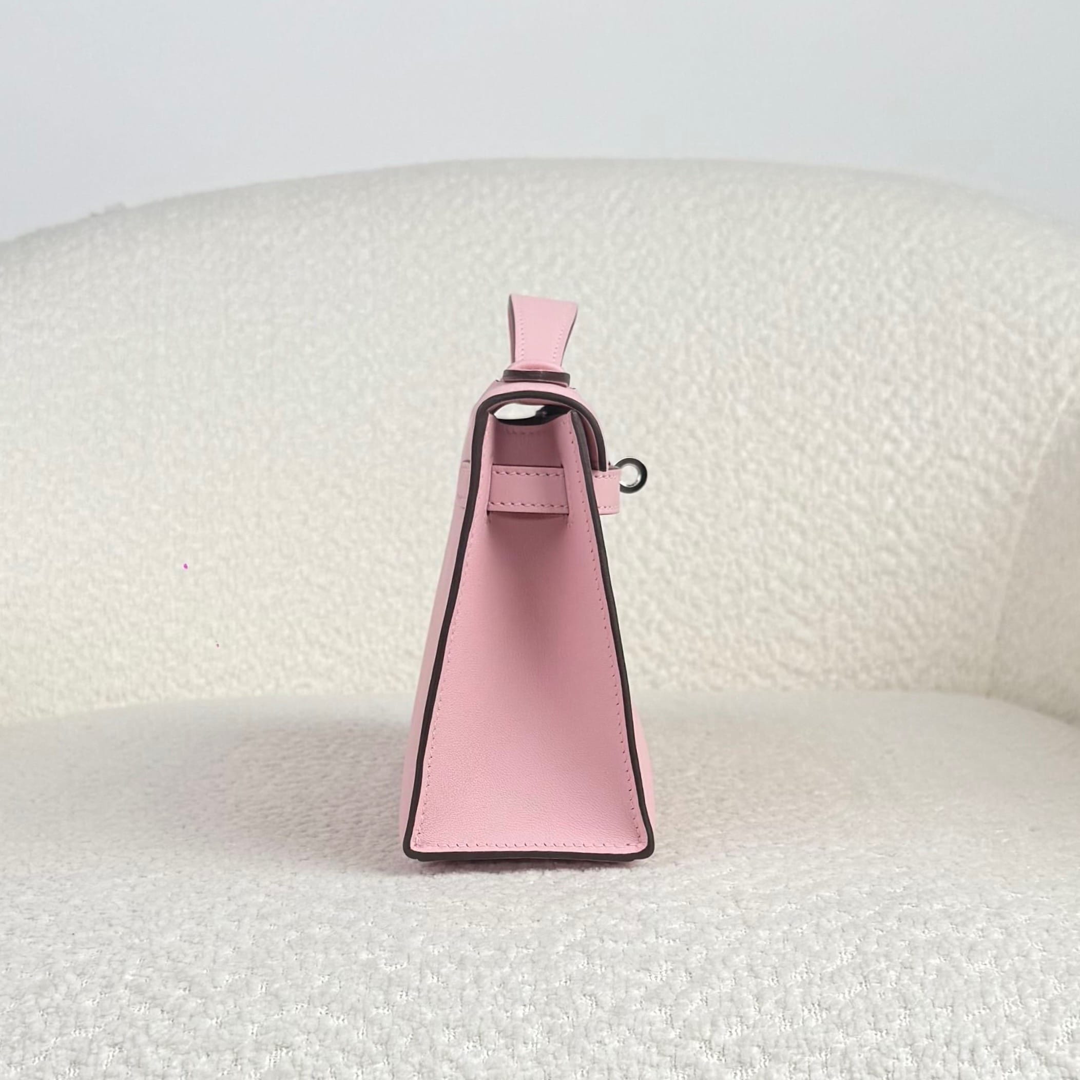Hermès Rose Sakura Kelly Pochette Swift Palladium Hardware
