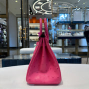Hermès Rose Tyrien Birkin 25 Ostrich Palladium Hardware