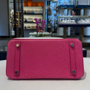 Hermès Rose Tyrien Birkin 25 Ostrich Palladium Hardware