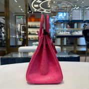 Hermès Rose Tyrien Birkin 25 Ostrich Palladium Hardware