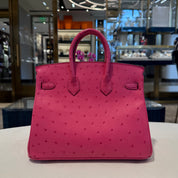 Hermès Rose Tyrien Birkin 25 Ostrich Palladium Hardware