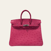 Hermès Rose Tyrien Birkin 25 Ostrich Palladium Hardware