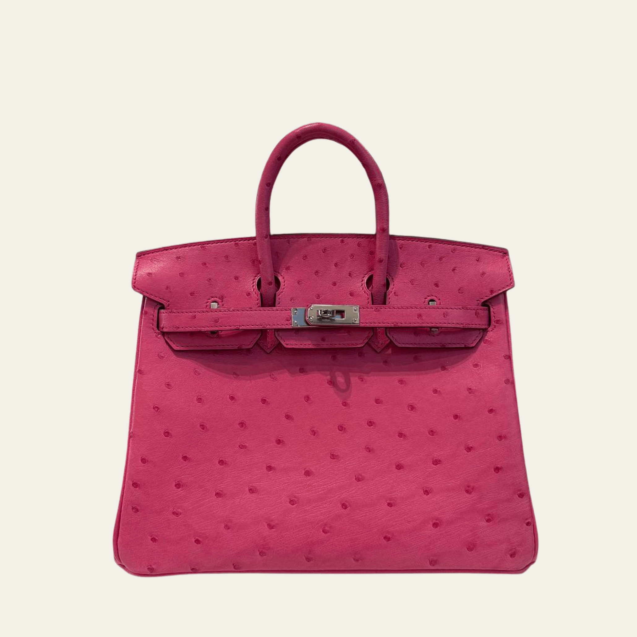 Hermès Rose Tyrien Birkin 25 Ostrich Palladium Hardware