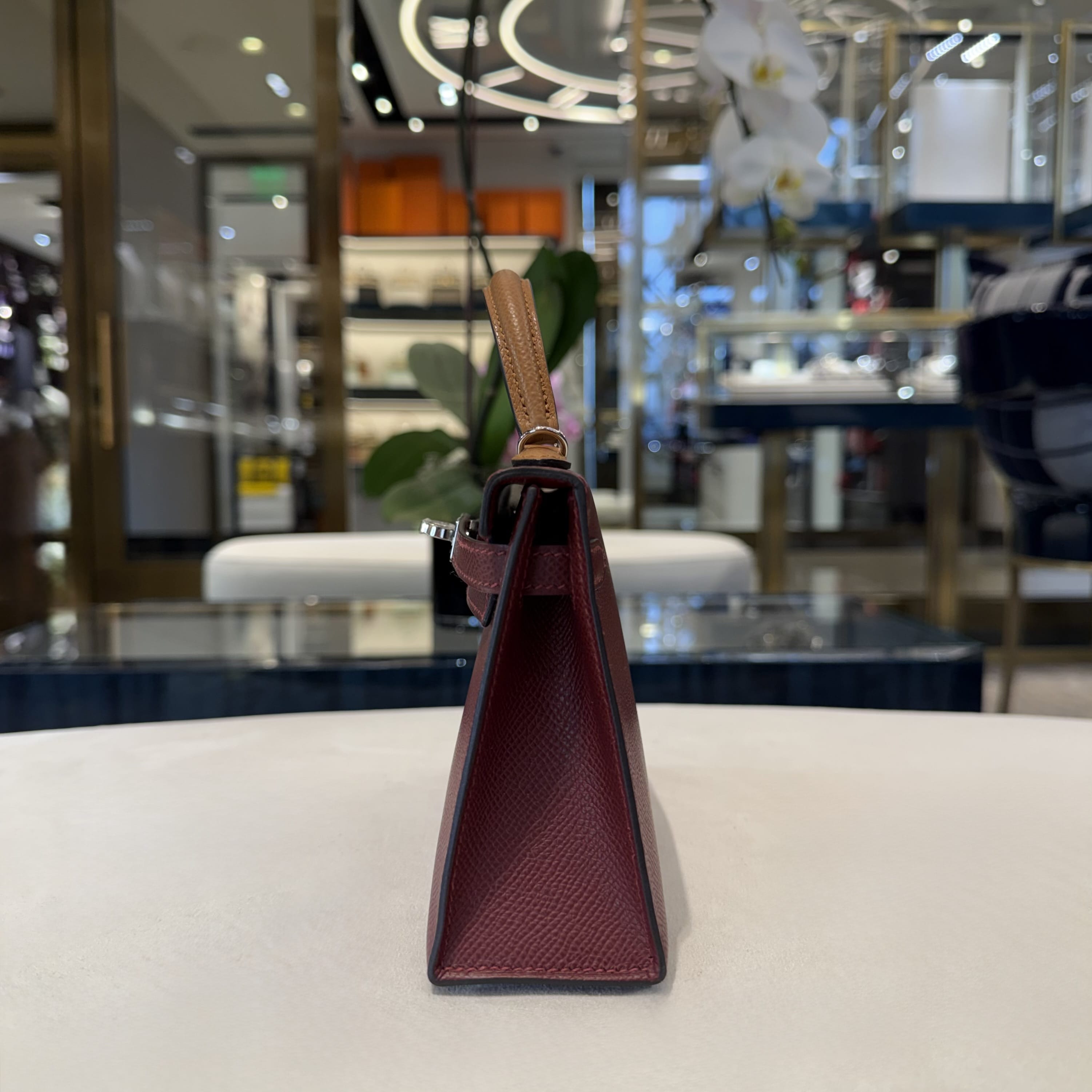 Hermès Rouge H/Gold/Bai Brun Mini Kelly Sellier 20 Epsom Palladium Hardware