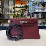 Hermès Rouge H/Gold/Bai Brun Mini Kelly Sellier 20 Epsom Palladium Hardware