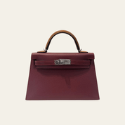 Hermès Rouge H/Gold/Bai Brun Mini Kelly Sellier 20 Epsom Palladium Hardware