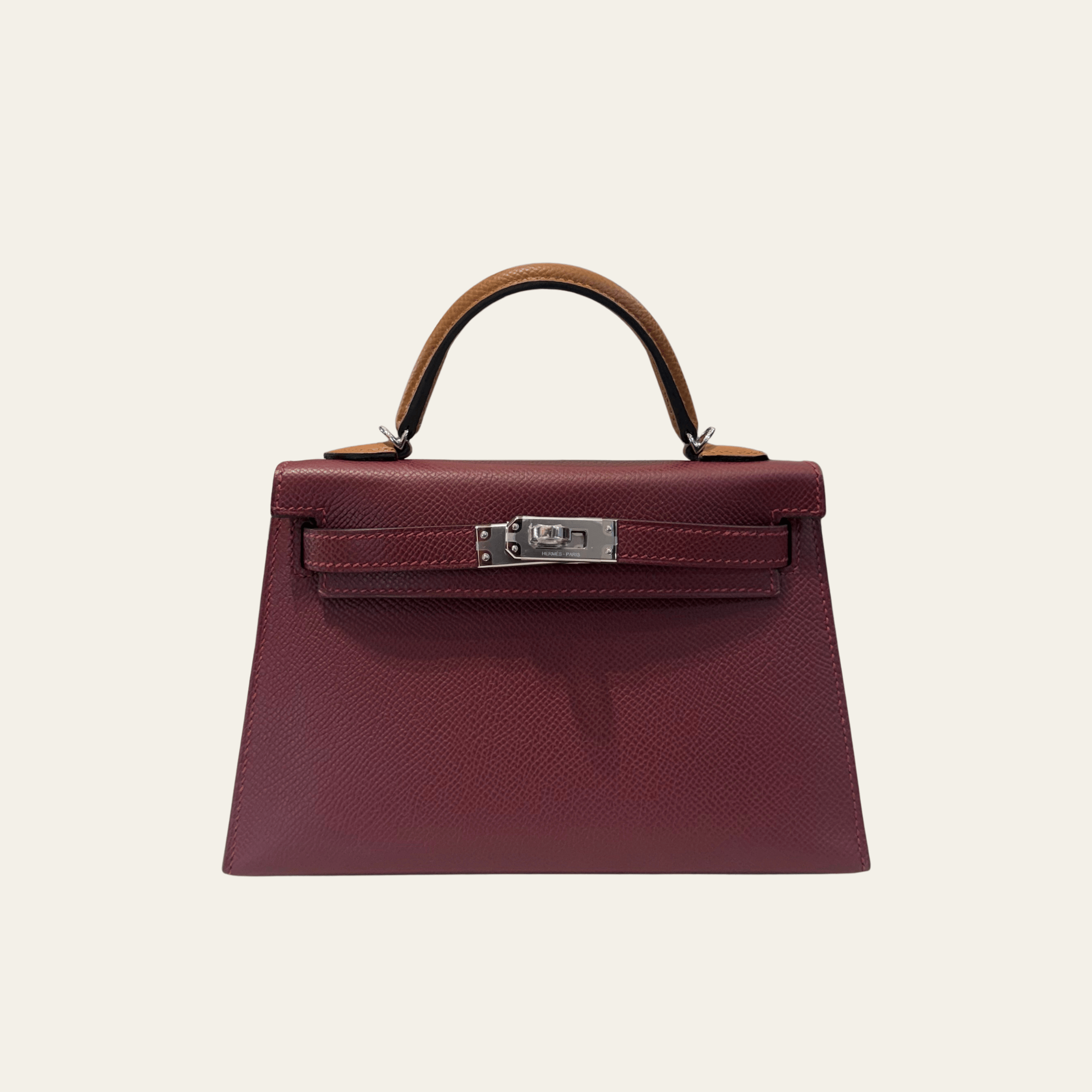 Hermès Rouge H/Gold/Bai Brun Mini Kelly Sellier 20 Epsom Palladium Hardware