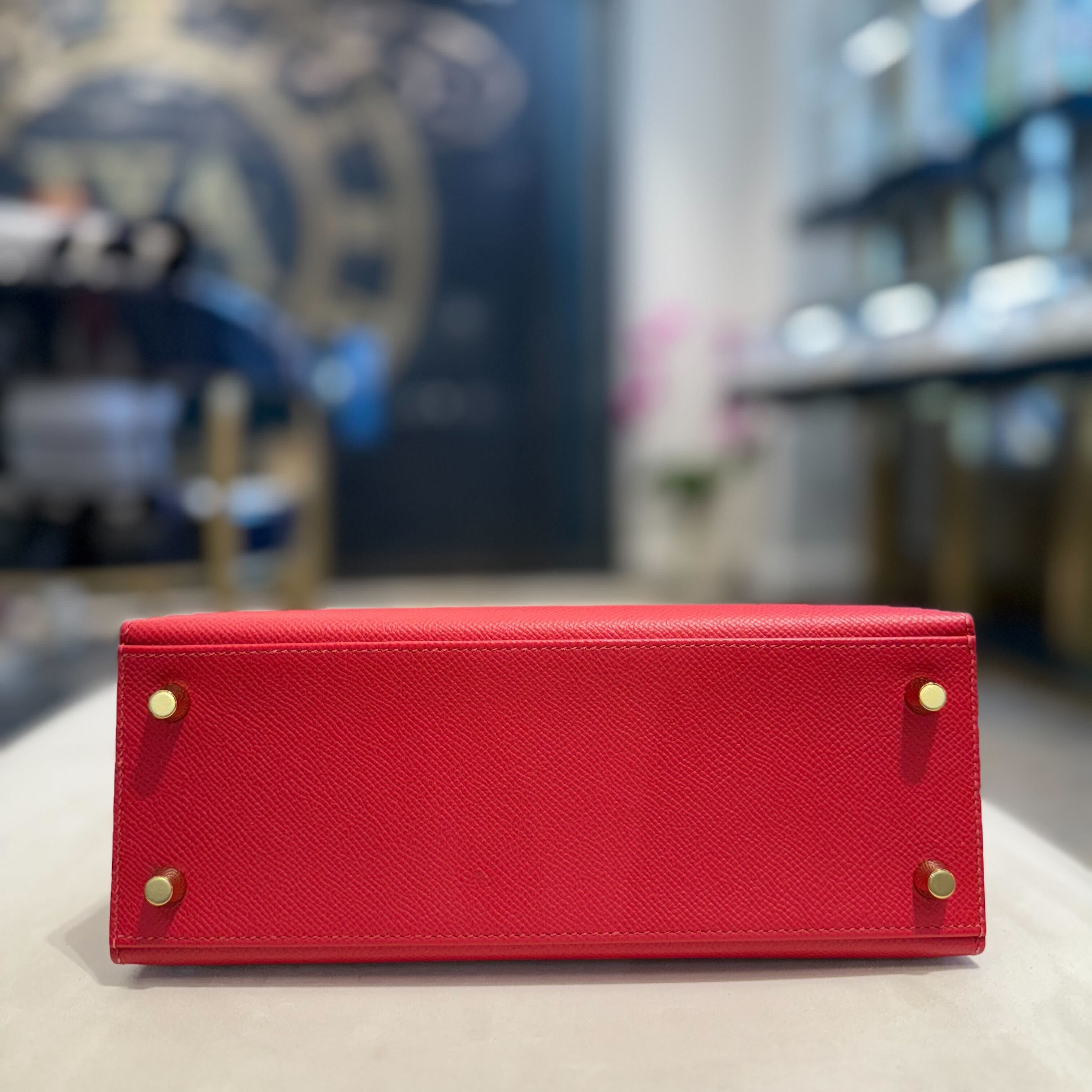 Hermès Rouge Piment Kelly 25 Sellier Epsom Gold Hardware