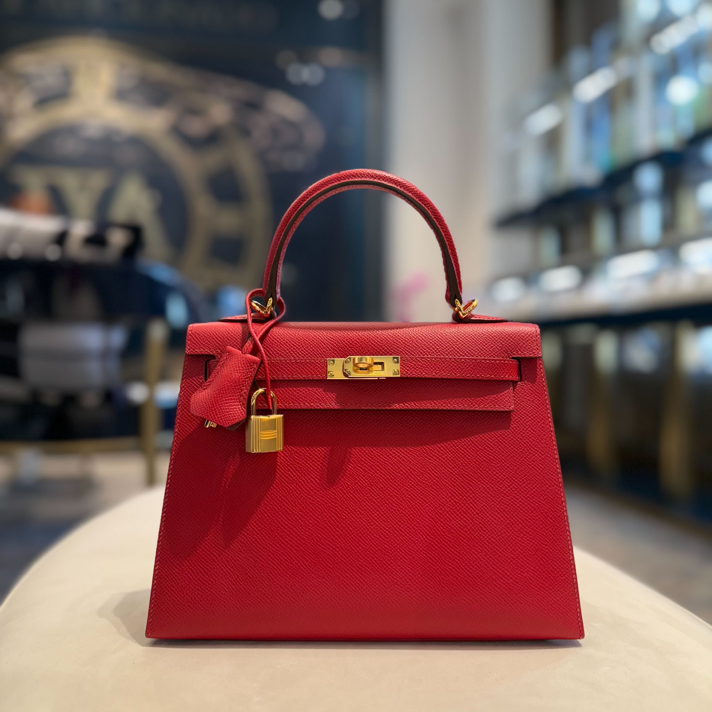 Hermès Rouge Piment Kelly 25 Sellier Epsom Gold Hardware