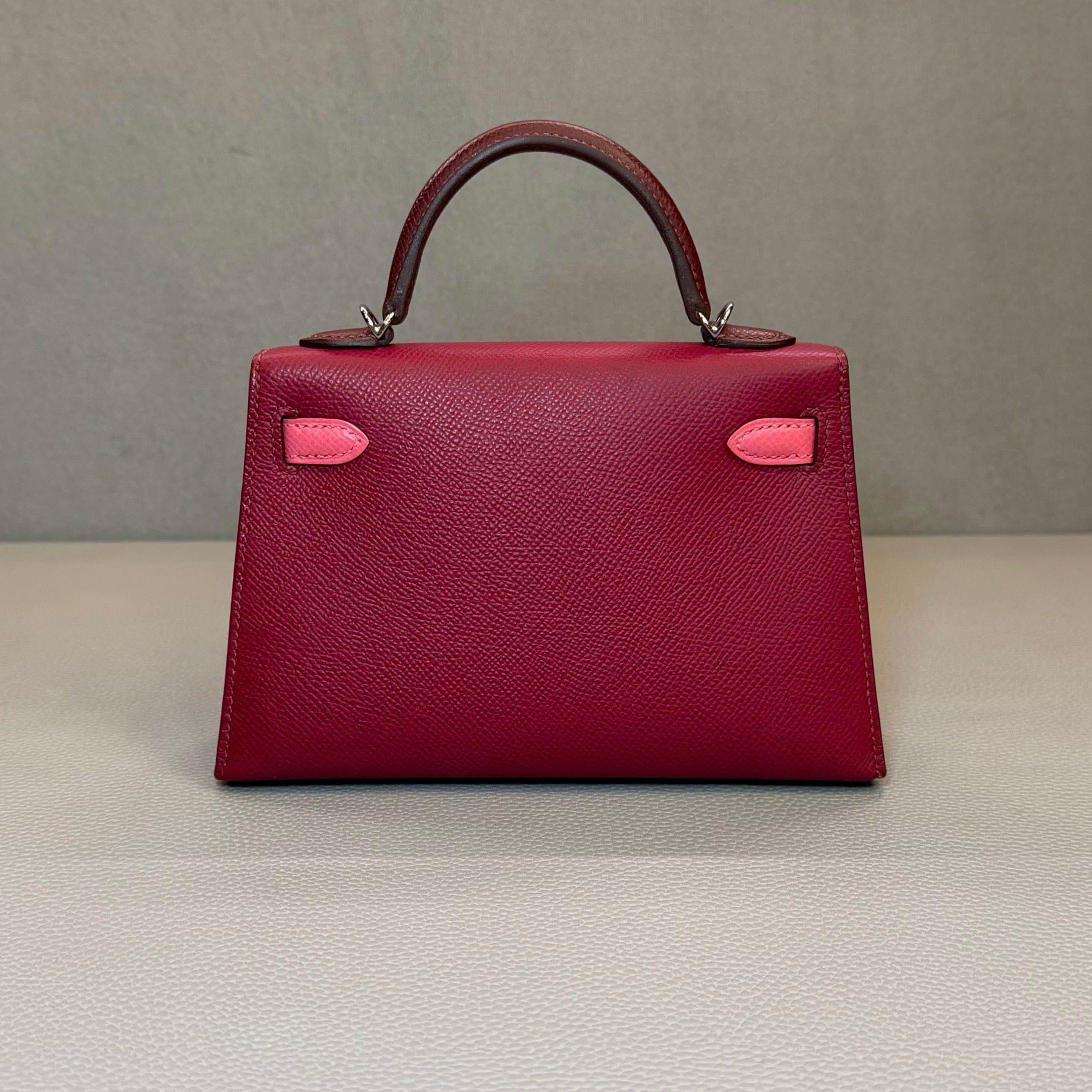 Hermès Rubis Rose Azalee Rouge Mini Kelly Sellier 20 Tricolore Epsom Palladium Hardware
