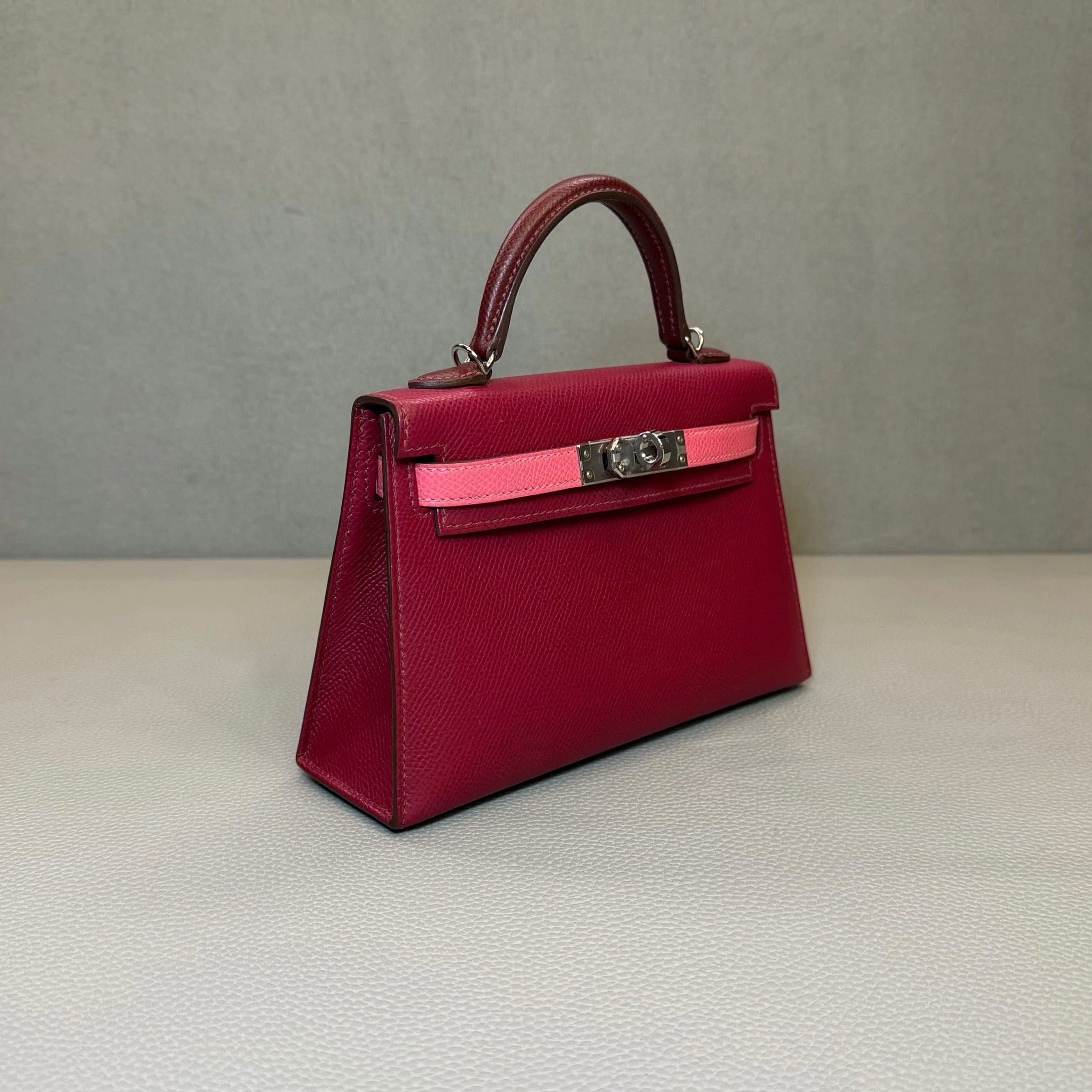 Hermès Rubis Rose Azalee Rouge Mini Kelly Sellier 20 Tricolore Epsom Palladium Hardware