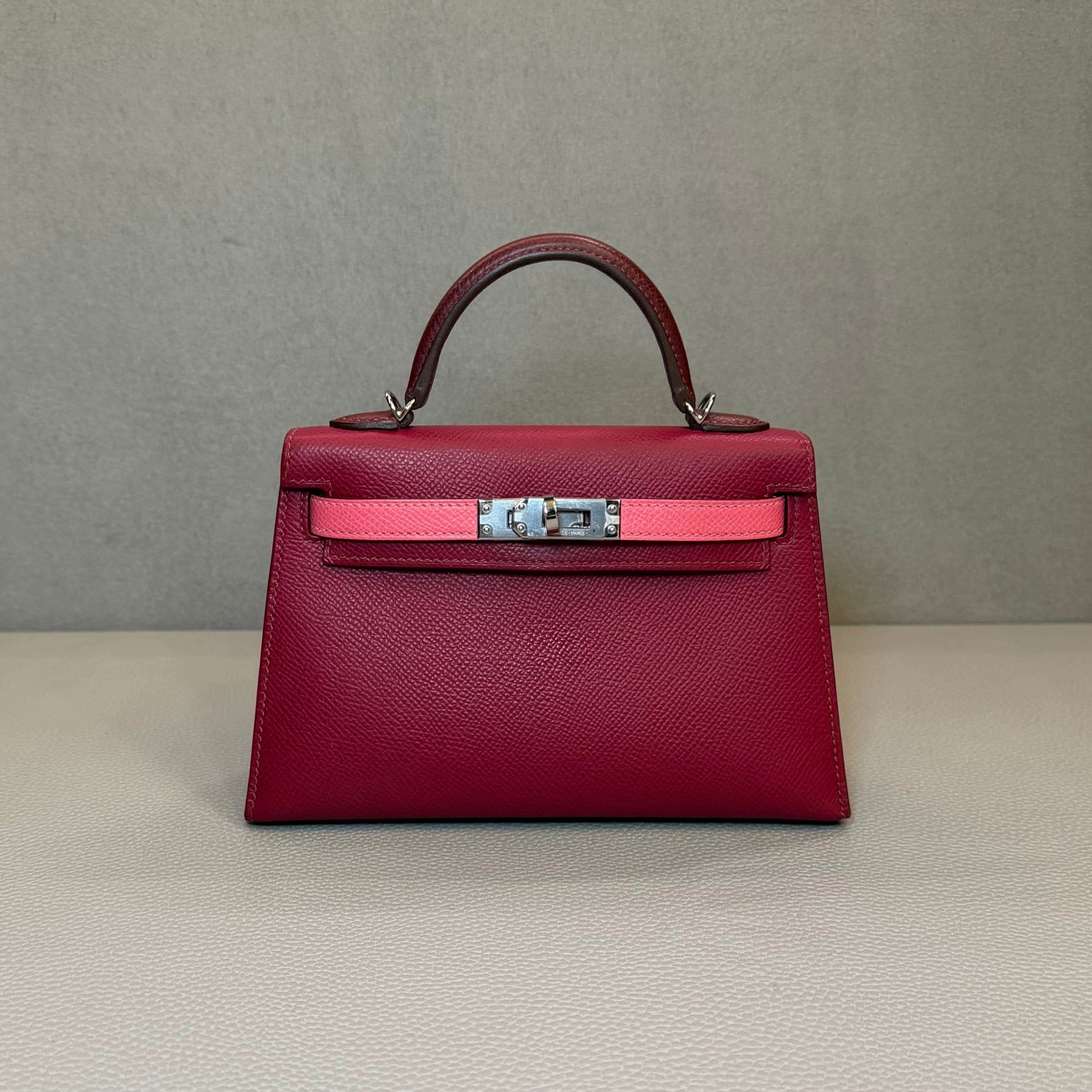 Hermès Rubis Rose Azalee Rouge Mini Kelly Sellier 20 Tricolore Epsom Palladium Hardware