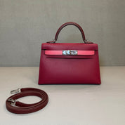 Hermès Rubis Rose Azalee Rouge Mini Kelly Sellier 20 Tricolore Epsom Palladium Hardware
