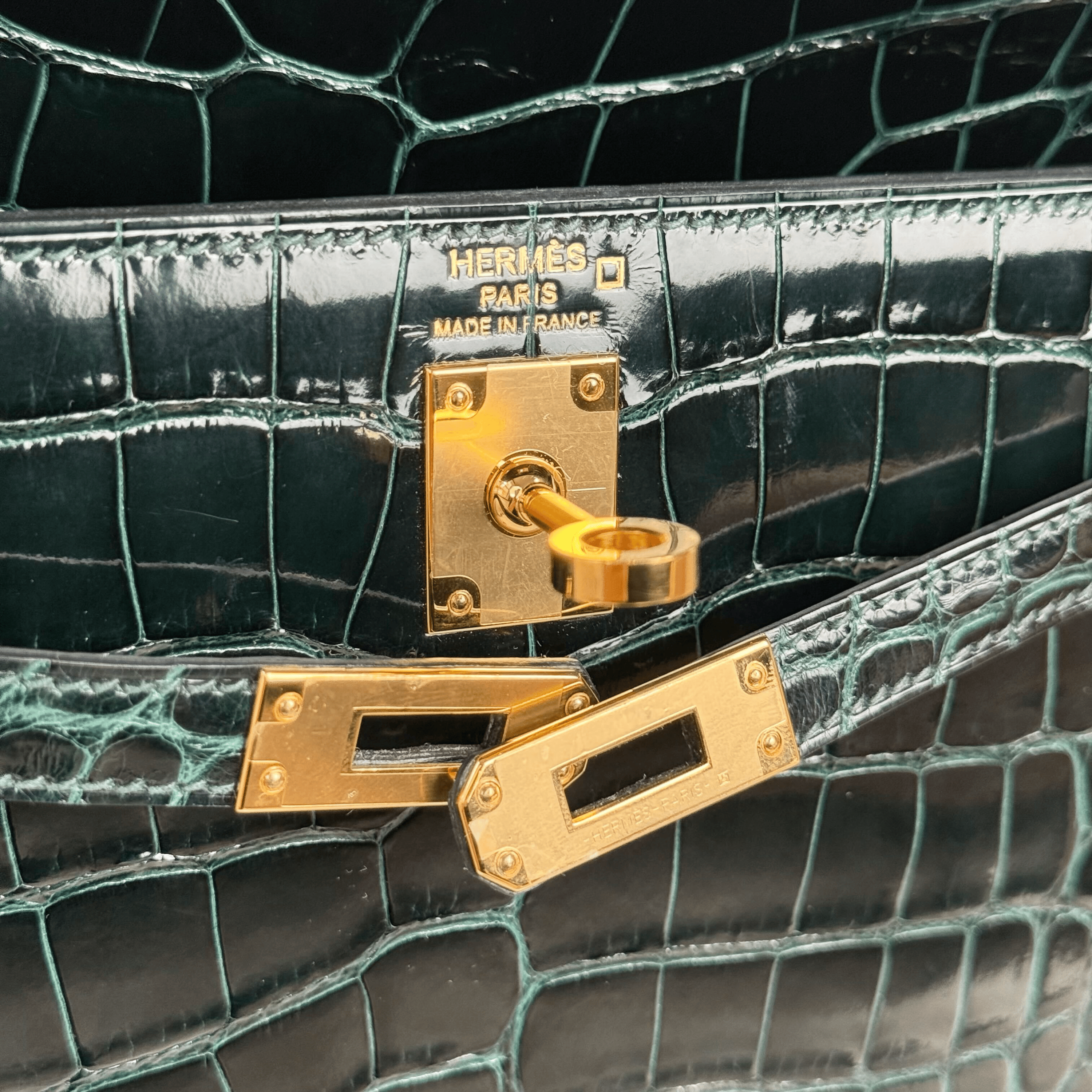 Hermès Vert Cypres Kelly Sellier 25 Alligator Mississippiensis Gold Hardware