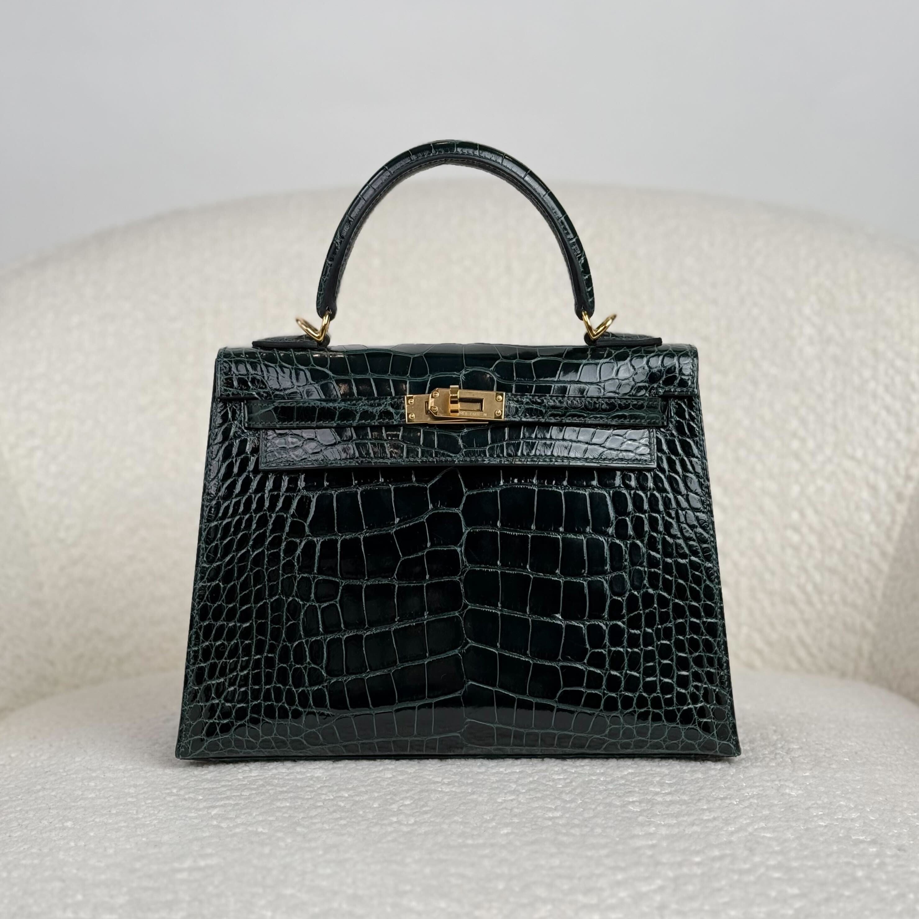 Hermès Vert Cypres Kelly Sellier 25 Alligator Mississippiensis Gold Hardware