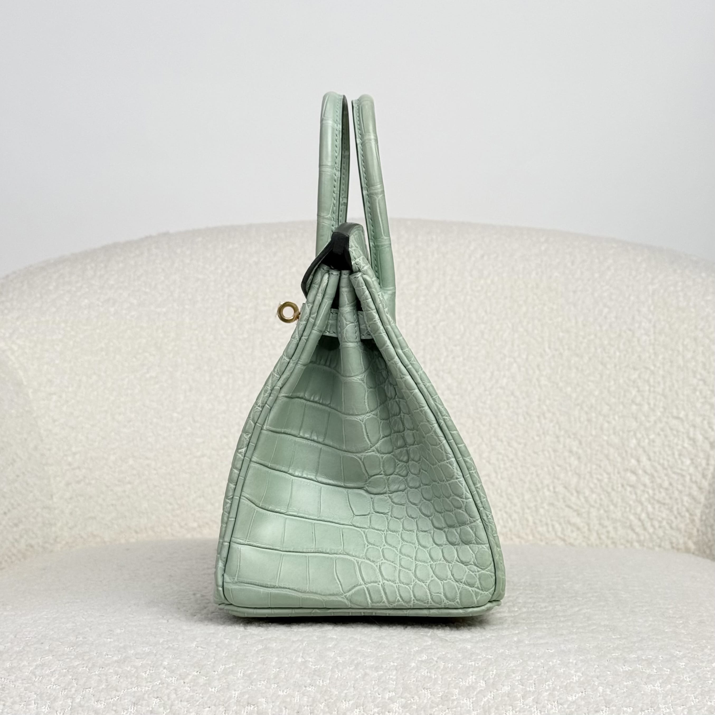 Hermès Vert D’eau Birkin 25 Matte Alligator Gold Hardware