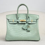 Hermès Vert D’eau Birkin 25 Matte Alligator Gold Hardware