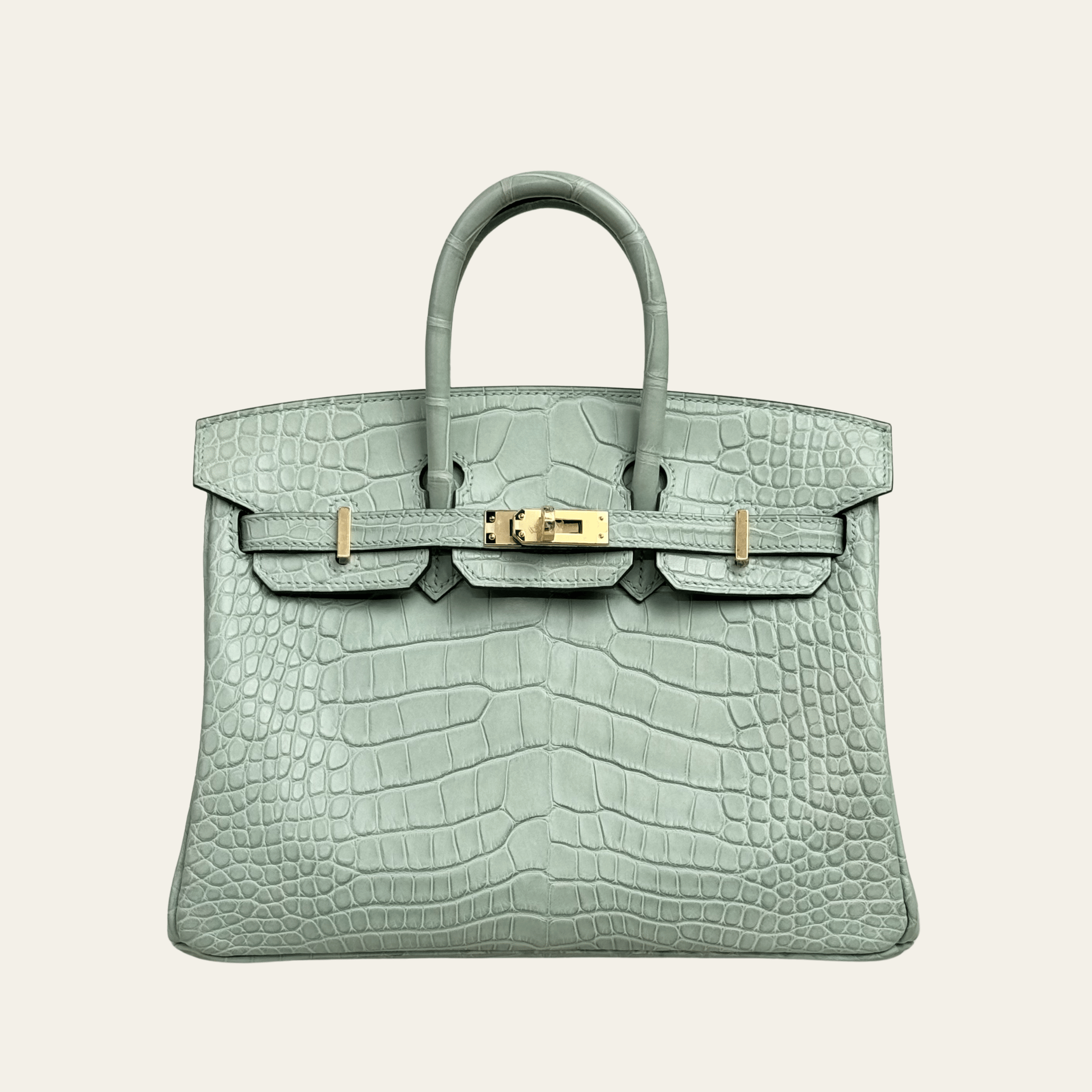 Hermès Vert D’eau Birkin 25 Matte Alligator Gold Hardware