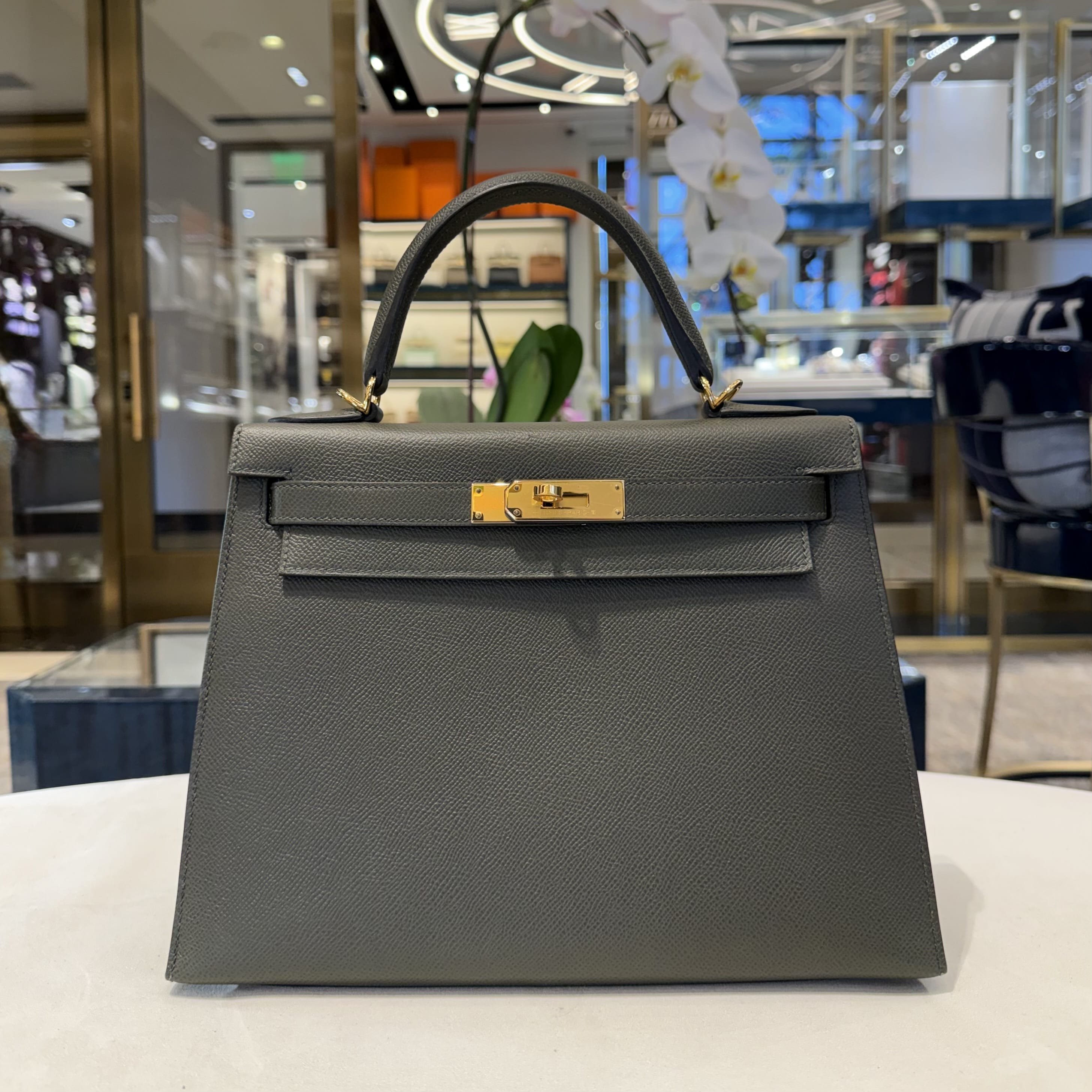 Hermès Vert De Gris Kelly Sellier 28 Epsom Gold Hardware