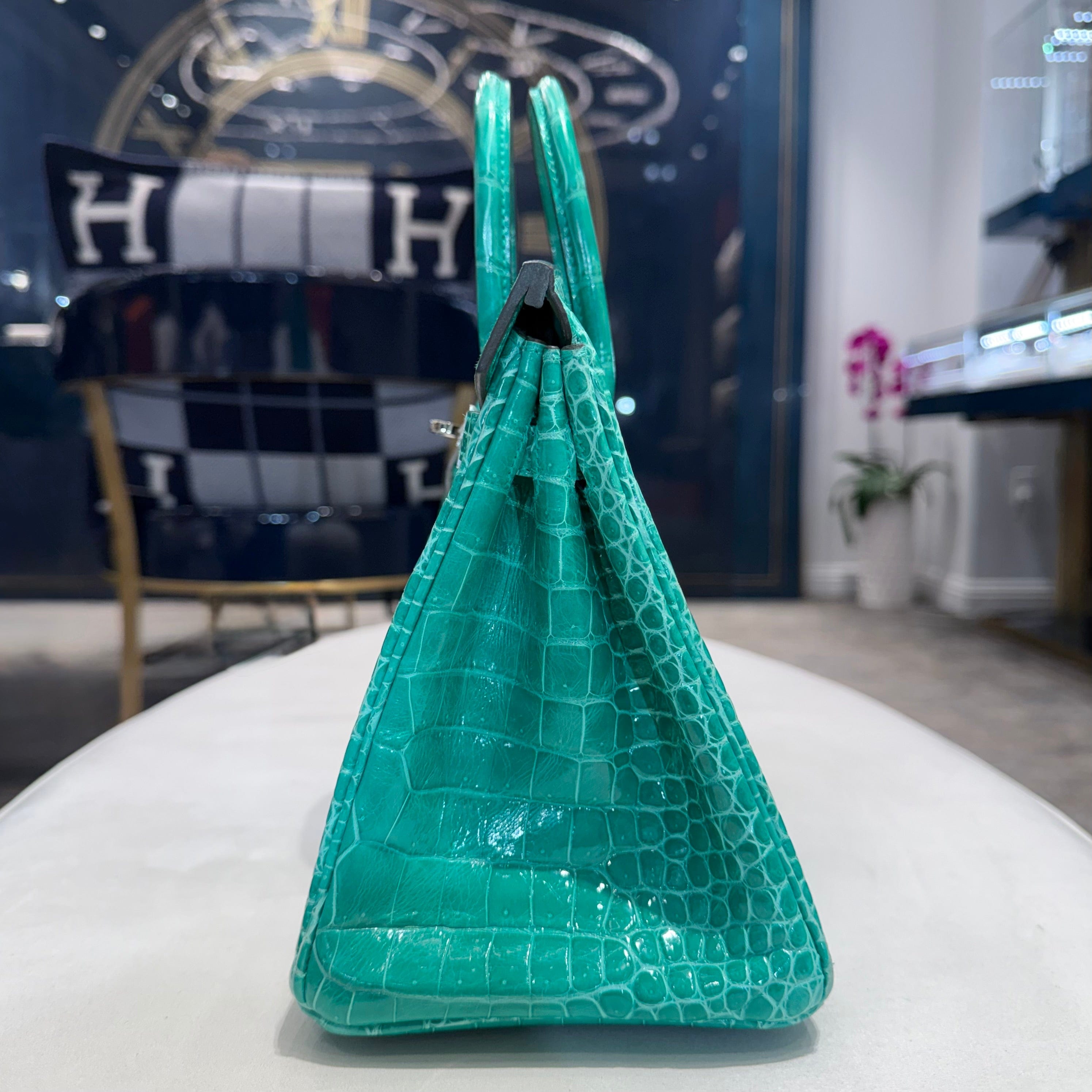 Hermès Vert Jade Birkin 25 Crocodile Porosus Palladium Hardware