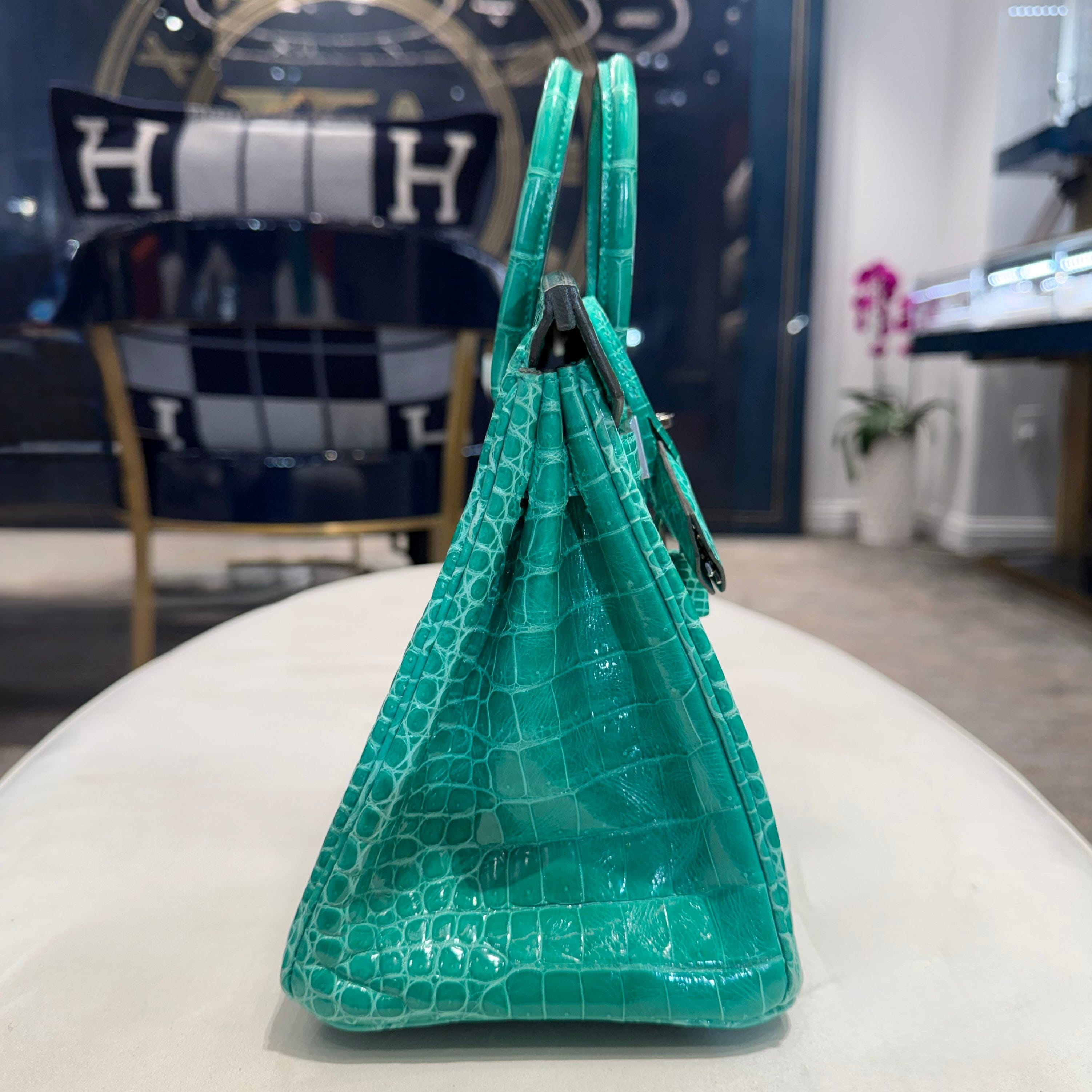Hermès Vert Jade Birkin 25 Crocodile Porosus Palladium Hardware