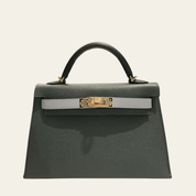 Hermès Vert Mangrove / Gris Pantin / Noir Mini Kelly Sellier 20 Epsom Permabrass Hardware
