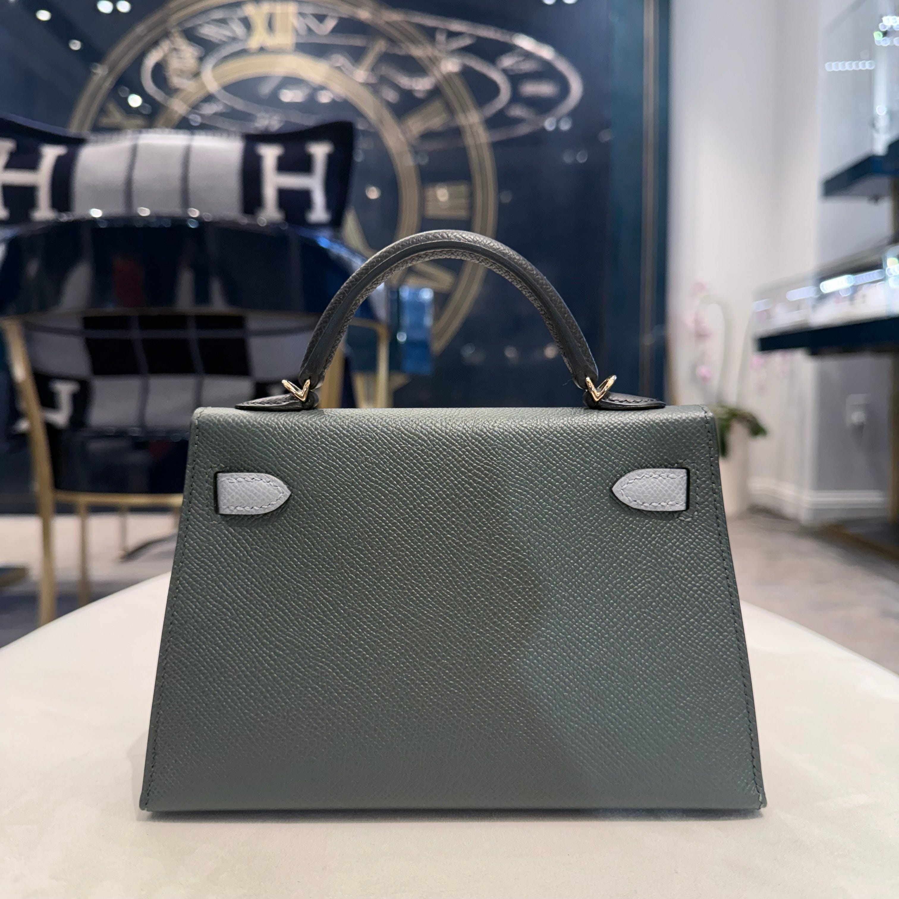 Hermès Vert Mangrove / Gris Pantin / Noir Mini Kelly – Green, Grey