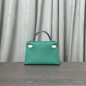 Hermès Vert Moyen/ Mauve Pale/Ardoise Kelly 20 Sellier Tricolore Epsom Palladium Hardware