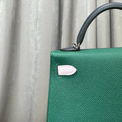 Hermès Vert Moyen/ Mauve Pale/Ardoise Kelly 20 Sellier Tricolore Epsom Palladium Hardware