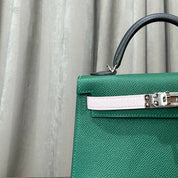 Hermès Vert Moyen/ Mauve Pale/Ardoise Kelly 20 Sellier Tricolore Epsom Palladium Hardware