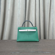 Hermès Vert Moyen/ Mauve Pale/Ardoise Kelly 20 Sellier Tricolore Epsom Palladium Hardware