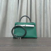 Hermès Vert Moyen/ Mauve Pale/Ardoise Kelly 20 Sellier Tricolore Epsom Palladium Hardware