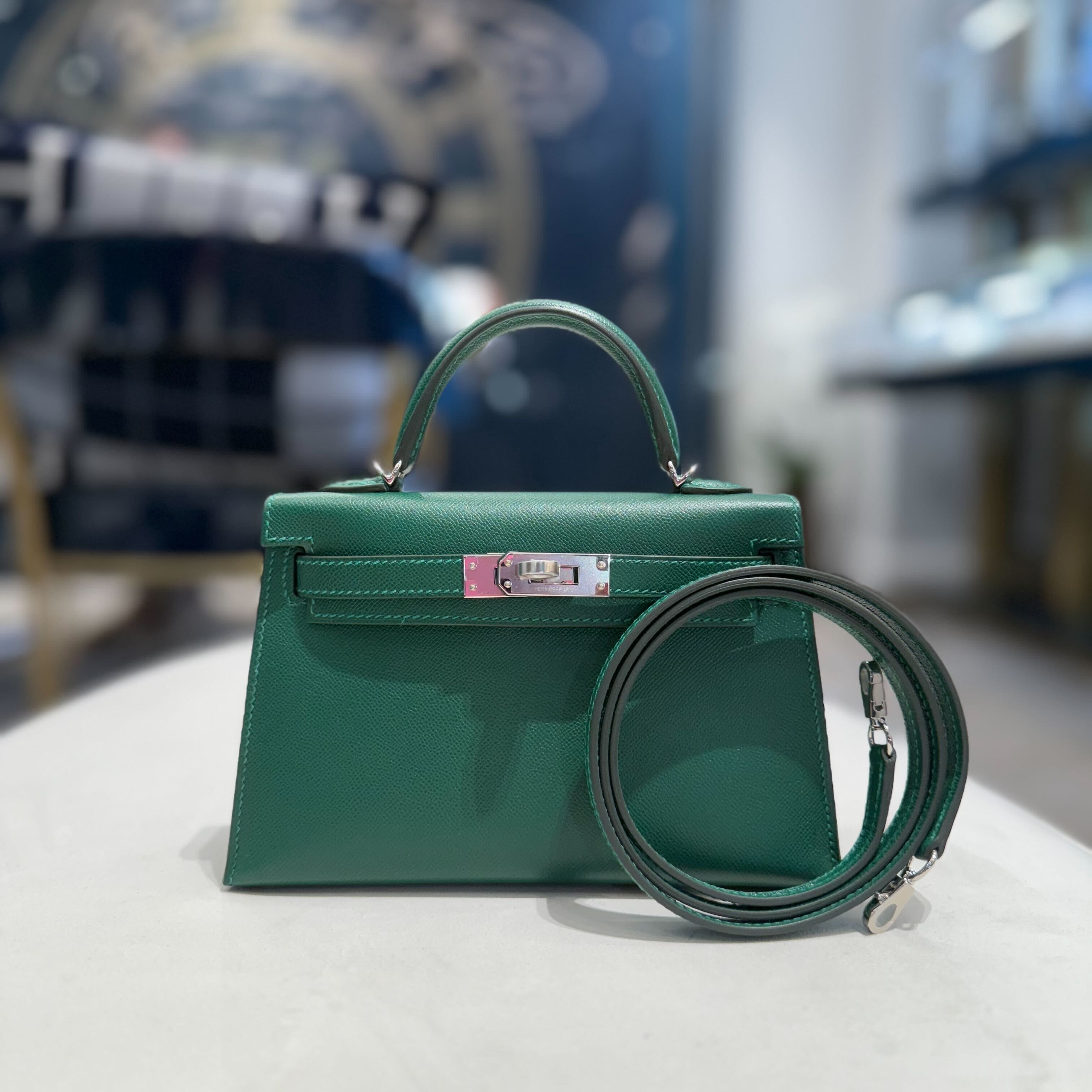 Hermès Vert Moyen Mini Kelly Sellier 20 Madame Palladium Hardware