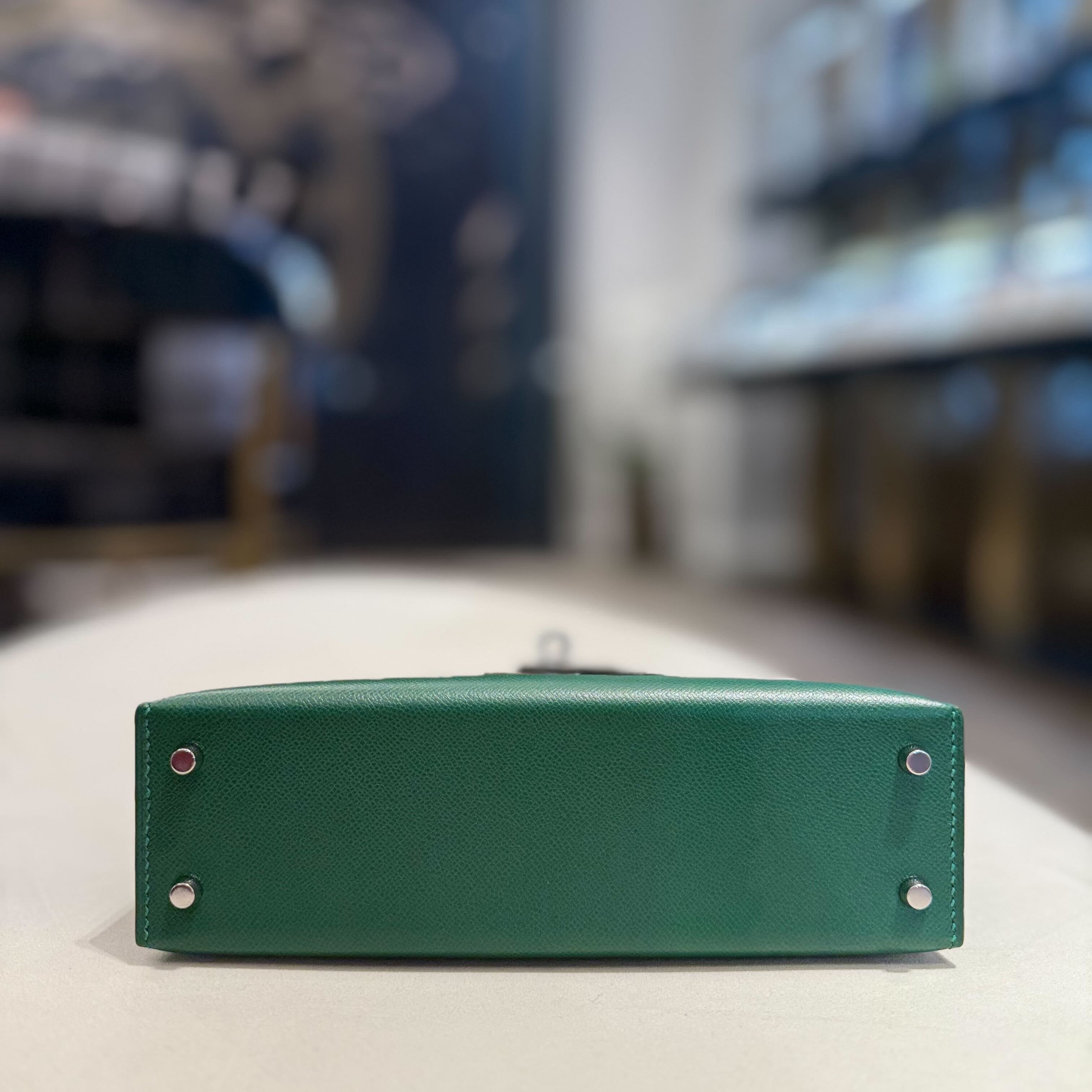 Hermès Vert Moyen Mini Kelly Sellier 20 Madame Palladium Hardware