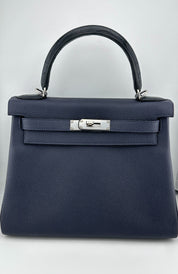 Hermès Kelly II Retourne 28 Touch Togo/ Alligator Missi Matt Bleu Nuit/ Bleu Marine Palladium Hardware