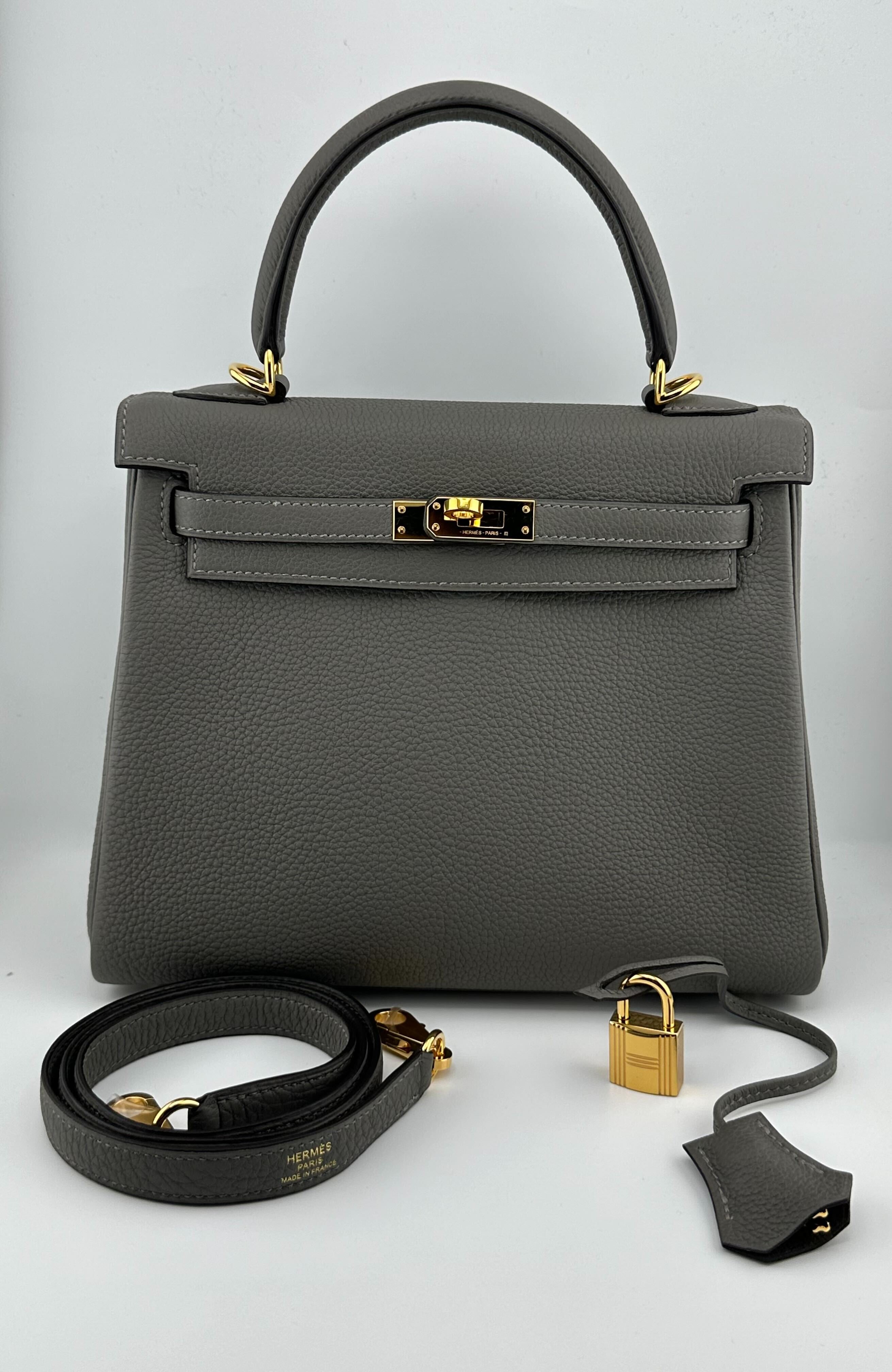 Hermès Kelly II Retourne 25 Veau Togo Gris Meyer Gold Hardware