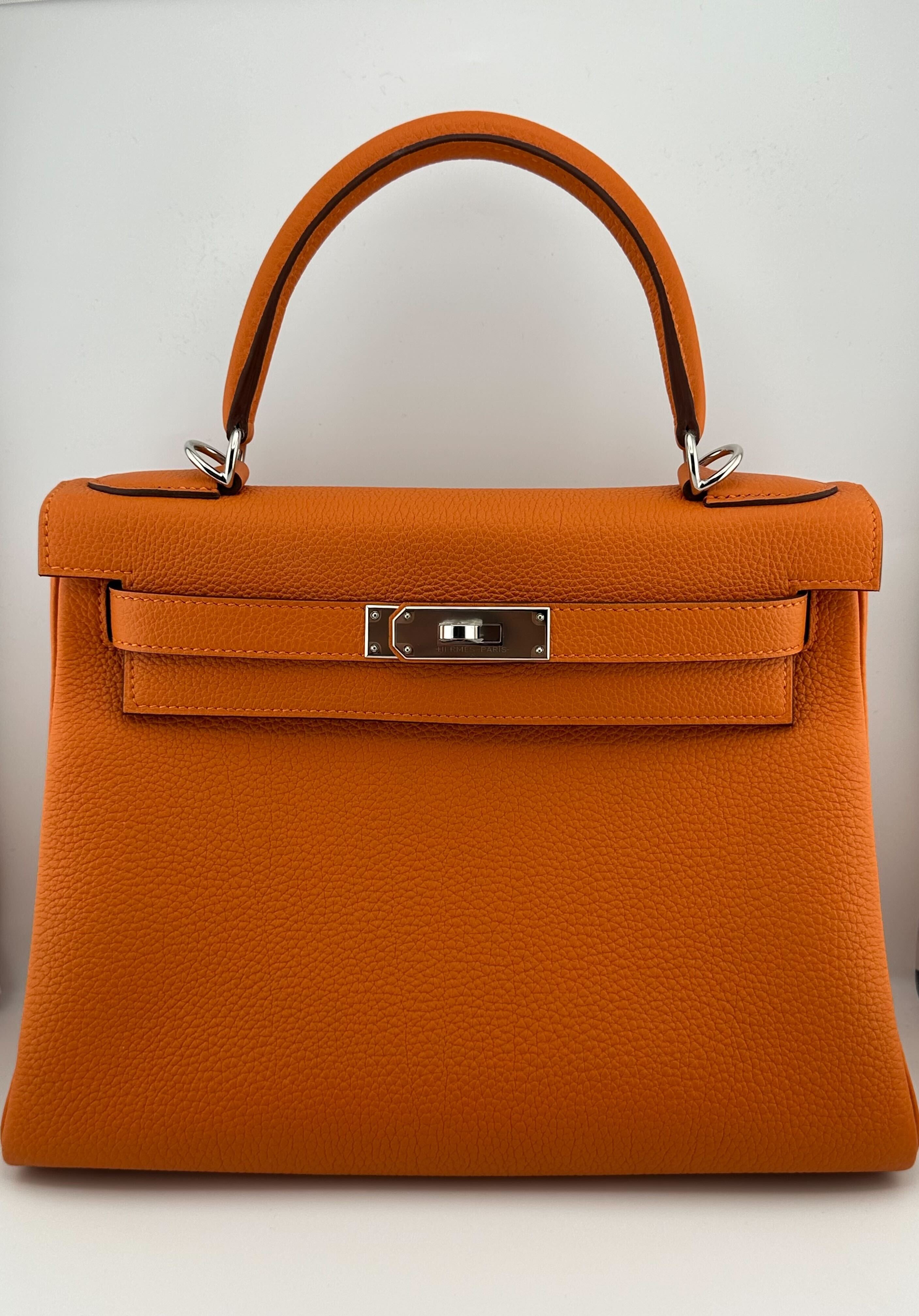 Hermès Kelly 28 Orange Togo Leather Palladium Hardware