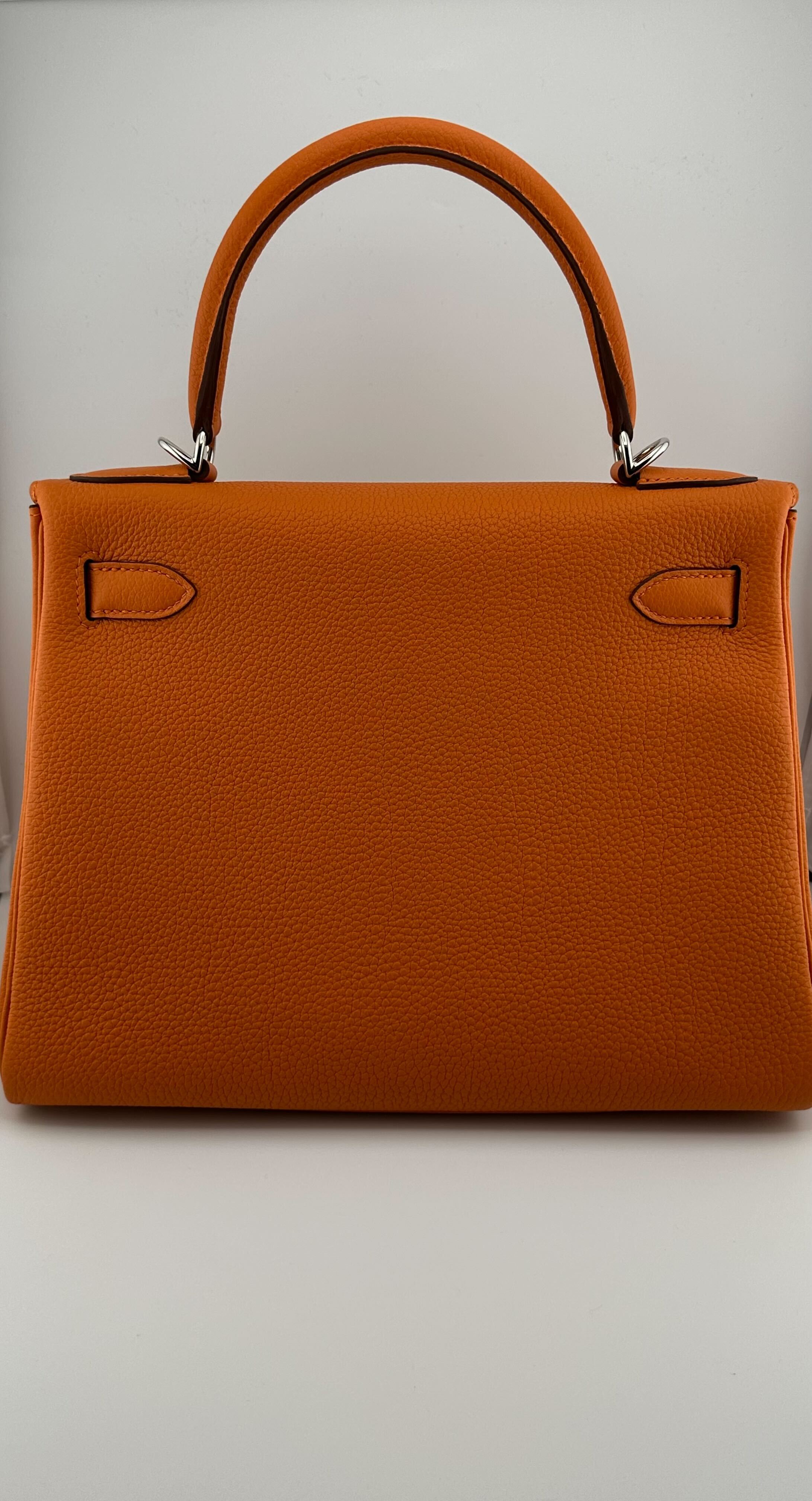 Hermès Kelly 28 Orange Togo Leather Palladium Hardware