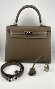 Hermès Kelly Sellier 25 Etoupe Veau Epsom Perso Palladium Hardware