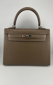 Hermès Kelly Sellier 25 Etoupe Veau Epsom Perso Palladium Hardware