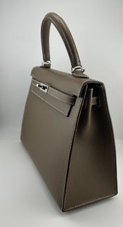 Hermès Kelly Sellier 25 Etoupe Veau Epsom Perso Palladium Hardware