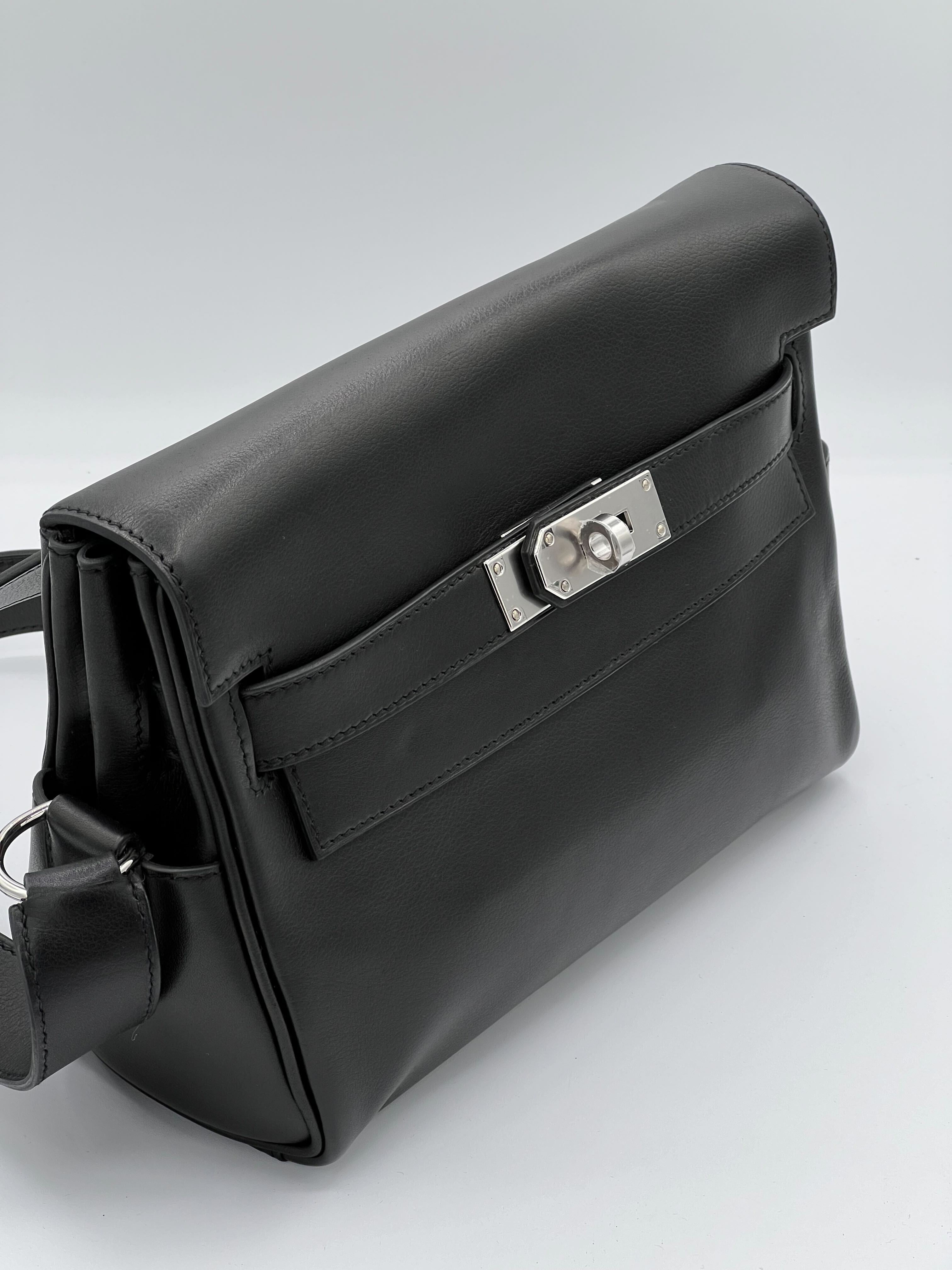 Hermès Kelly Messenger Noir Swift Leather Palladium Hardware