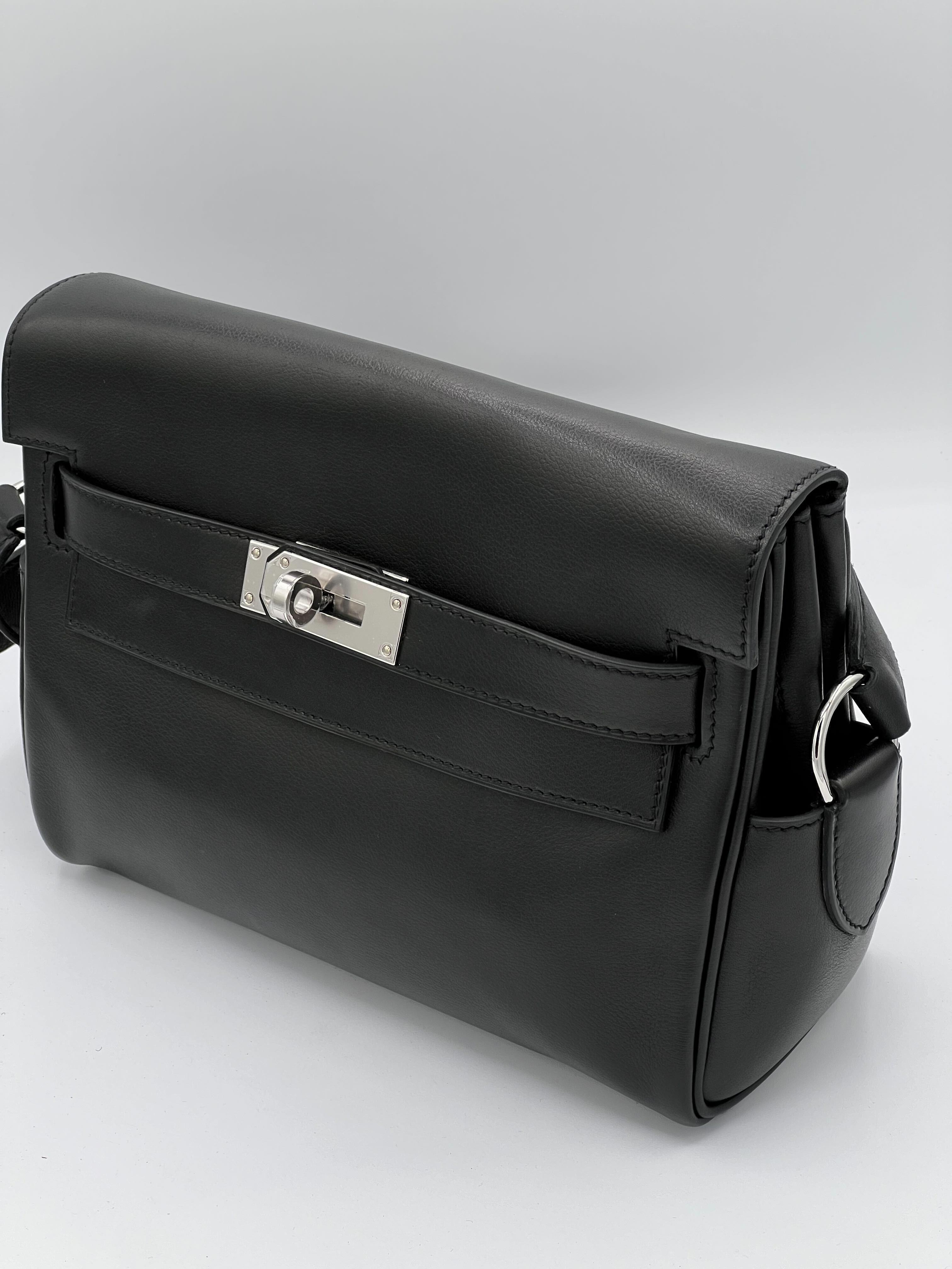 Hermès Kelly Messenger Noir Swift Leather Palladium Hardware