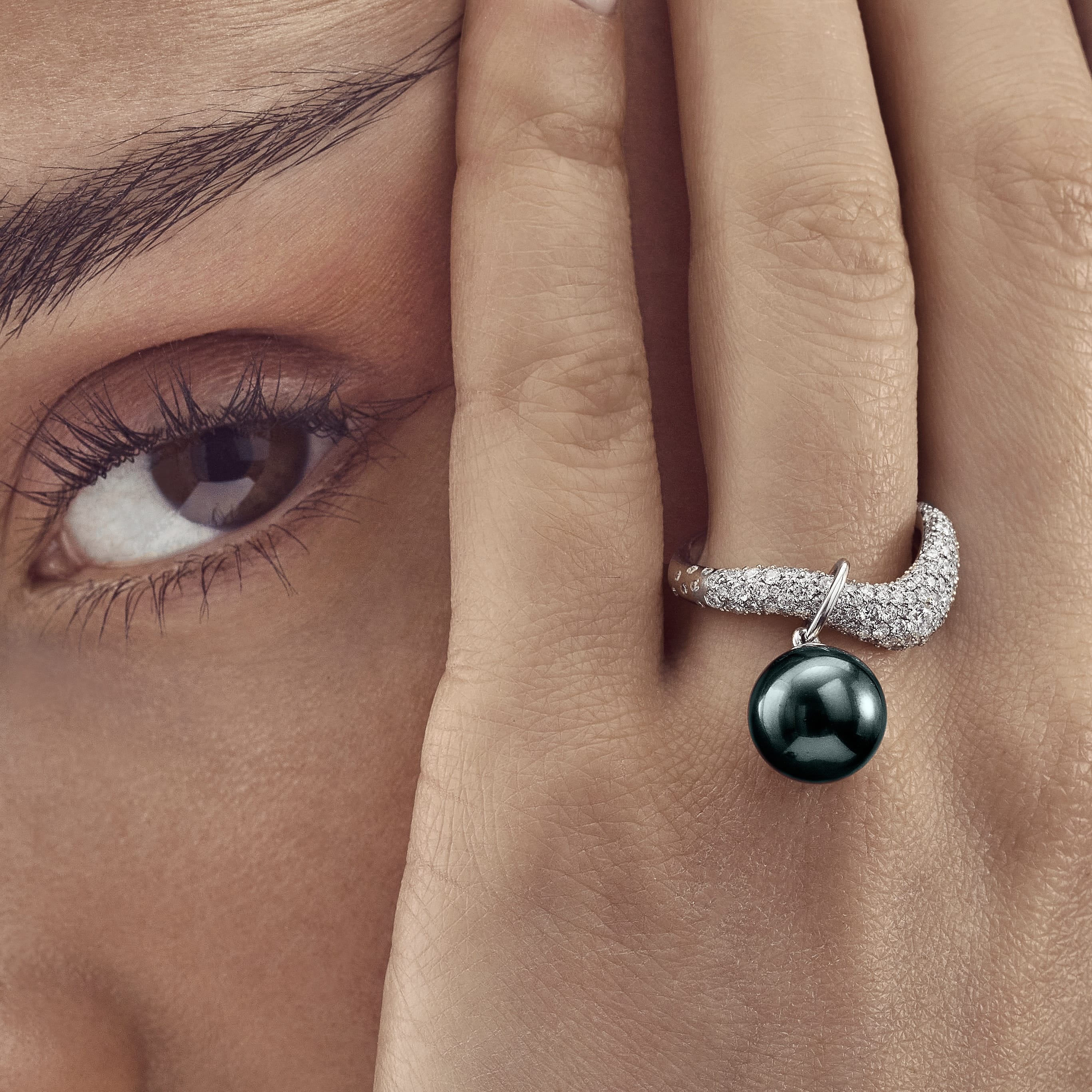 Isla Black Pearl Ring | Tahitian Black Pearl and Diamond Ring