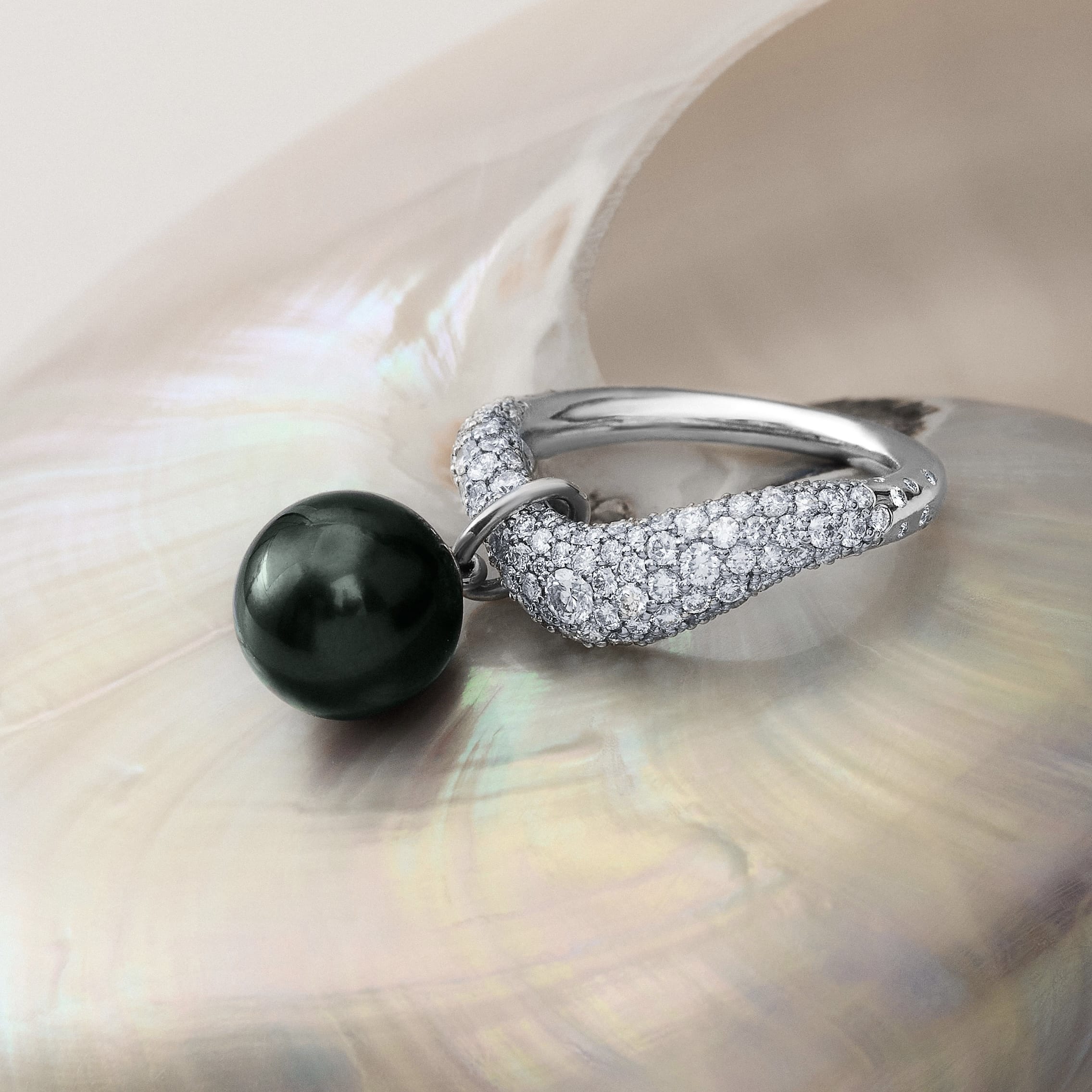 Isla Black Pearl Ring | Tahitian Black Pearl and Diamond Ring